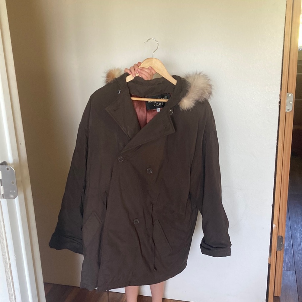 Vintage Anne Klein brown coat with faux fur